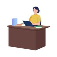 Irritated principal sitting at desk semi flat color vector character