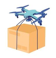 drone con entrega de caja artículo de vector de color semi plano