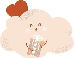 Cute cloud with gift. Vector illustration in Scandinavian style. Hand drawing for childrens collection, decor and design