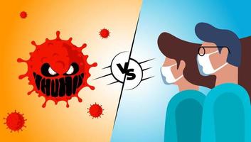 New coronavirus variant of COVID-19 strain omicron versus medical stuff. Battle of doctors vs mutated outbreak deadly infection corona virus that affects respiratory system. Vector illustration