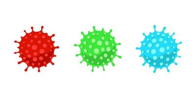 Coronavirus red, green and blue icon set. 2019-nCoV novel corona virus outbreak linear and colored sign. Respiratory infection disease and covid-19 flu epidemic vector eps emblem collection