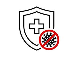 Immune system concept. Hygienic medical black linear shield protecting from coronavirus COVID-19 icon. Human immunity symbol. Corona virus 2019-ncov defense stop sign vector isolated eps illustration