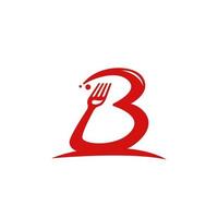 Letter B gourmet food restaurant catering logo with fork icon inside B vector