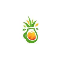 logotipo de jugo de batido de piña ananas con icono de forma de tarro vector