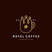 Royal coffee logo, king coffee logo, coffee cafe icon with crown shape mug vector