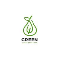 Fresh green pear fruit logo template with leaf icon inside vector