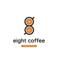 Number 8 coffee cafe logo with coffee latte cup in number 8 shape icon logo illustration template vector