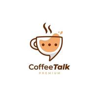 Coffee talk logo, coffee cup mug discussion logo icon in fun style vector