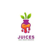 Juicy and healthy fruit pressed bottle juice logo inside purple bottle in liquid drip shape icon logo illustration vector