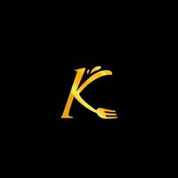 Letter K with fork Food catering gourmet classic premium restaurant logo icon vector