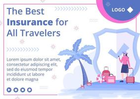 Travel Insurance Brochure Template Flat Design Illustration Editable of Square Background Suitable for Social media, Greeting Card and Web Internet Ads vector