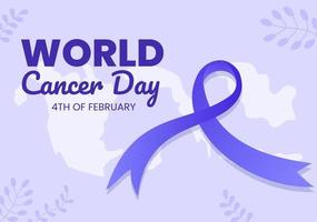 World Cancer Day with Ribbon Flat Vector Illustration. Inform the Public About Disease Awareness on February 4th Through Campaign Background or Poster