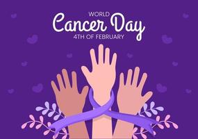 World Cancer Day with Ribbon Flat Vector Illustration. Inform the Public About Disease Awareness on February 4th Through Campaign Background or Poster