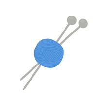 Ball of Blue Woolen Threads with Knitting Needles. vector