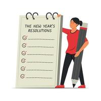 Woman Hold a New Year Resolutions List. vector