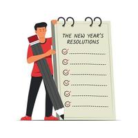 Man Hold a New Year Resolutions List. vector