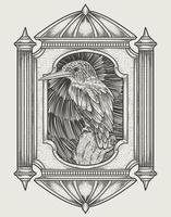 illustration vintage beautiful bird with engraving style vector