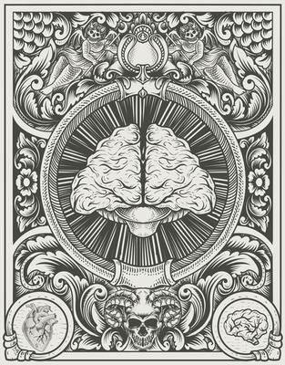 illustration antique brain with engraving style