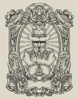 illustration mafia gangster with engraving style