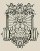 ilustración demonio culturista gimnasio fitness vector