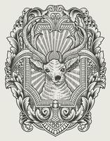illustration vintage deer with engraving style vector