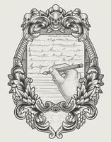illustration antique hand writing with engraving style vector