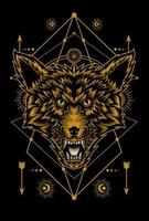 illustration vector angry wolf head with sacred geometry