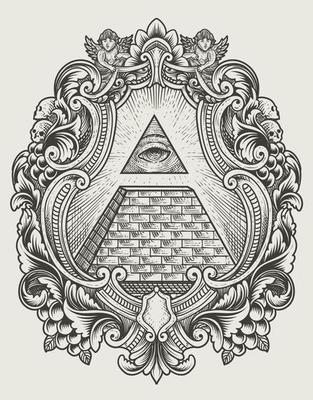 illustration illuminati pyramid with engraving style