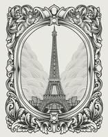 illustration retro eiffel tower with vintage style vector