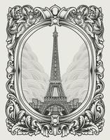 illustration retro eiffel tower with vintage style vector