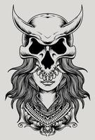 illustration vector skull girl