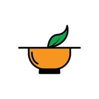 icono plano de hoja y cuenco. icono vegetariano. vector de plantilla de diseño