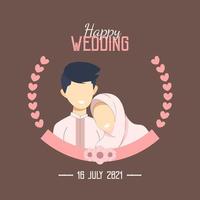 wedding couple ilustration simple , islamic Wedding Cute Face Couple, a couple of lovers wear Muslim clothes to get married