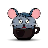 ilustración personaje de dibujos animados lindo ratón en taza de café. estilo plano de ilustración. Adecuado para diseño de impresiones, libros para niños, camisetas para niños, etc., vector de plantilla de diseño