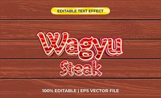 Wagyu steak 3D text effect, editable text for food and snacks from meat. vector