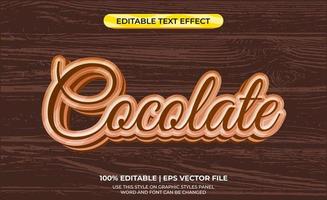 texto de letras 3d de chocolate con tema de comida y bebida. Plantilla de tipografía para comida o bebida de chocolate. vector