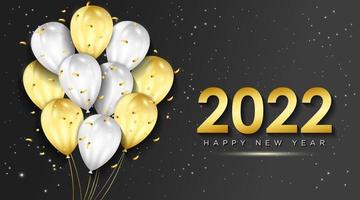 Happy new year 2022 greeting card with realistic golden and white balloons celebration background design for greeting card, poster, banner. Vector illustration.