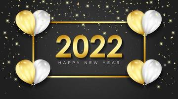 Happy new year 2022 greeting card with realistic golden and white balloons celebration background design for greeting card, poster, banner. Vector illustration.