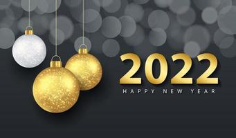 2022 happy new year greeting card with realistic golden and white balls background design for greeting card, poster, banner. Vector illustration.