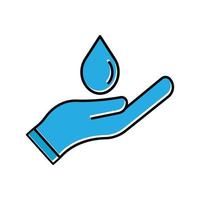 icono plano de gestión de agua, icono de mano y gota de agua. vector de plantilla de diseño