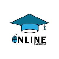 Online learning flat symbol with writing. Design template vector