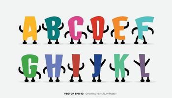 Set of alphabet letters with colorful designs and characters. vector