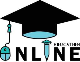 símbolo plano de educación en línea, icono de ratón, icono de lápiz y escritura. gráfico de icono de logotipo de educación vector
