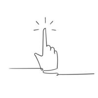 icono de puntero de mano en doodle vector de estilo de línea continua dibujado a mano aislado en vector blanco