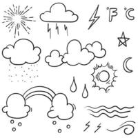 Weather Doodle Vector Set illustration with hand drawn line art style vector