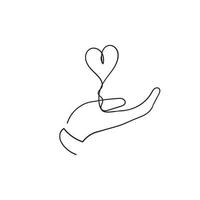 corazón en mano, símbolo del amor. ilustración vectorial eps10 concepto de una sola línea con estilo de dibujo vector