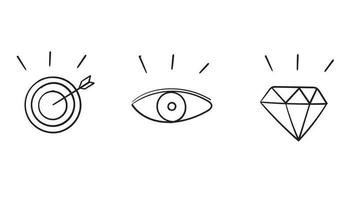 flecha, ojos, diamante. Ilustración de elemento de estrategia de infografía con vector de estilo de dibujos animados de doodle dibujado a mano