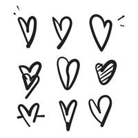 Doodle dibujado a mano corazón amor icono conjunto de ilustraciones vector