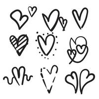 Doodle dibujado a mano corazón amor icono conjunto de ilustraciones vector