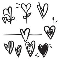 doodle hand drawn heart love icon illustration set vector